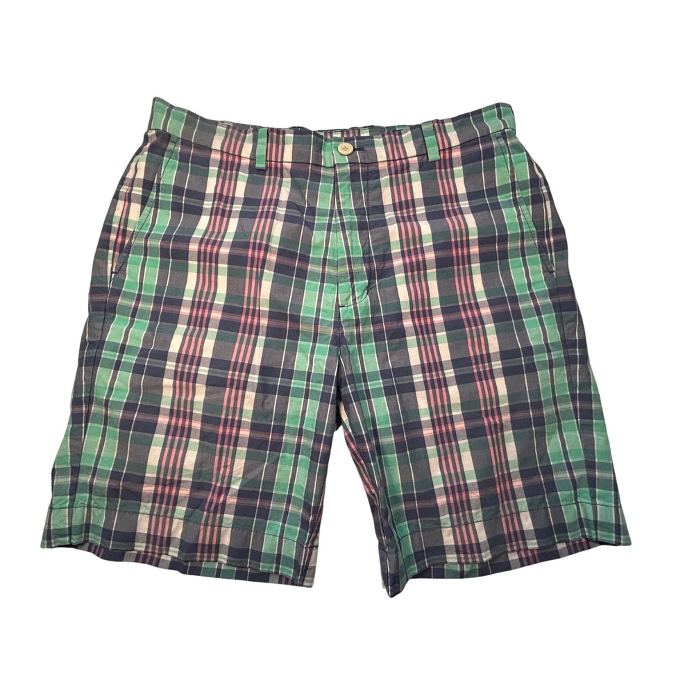 Vineyard Vines Plaid Shorts Men 34 Green Pink Multi Cotton Preppy 1H0523